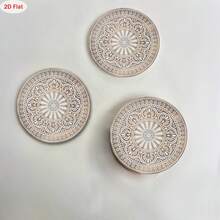 1/6/12/186入圓形木製杯墊，3/5mm厚，10*10cm，白色花卉設計，適用於大多數杯子尺寸，完美咖啡杯墊，適合酒吧、居家派對等多種場合 - 杏色 - 查看 4
