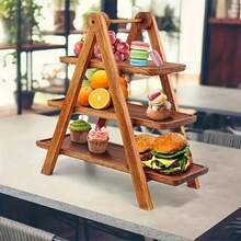 A Three-Tiered Wooden Tray, A Rustic Wooden Breakfast Tray, Elegantly Displays Fresh Fruit, Pastries, And Snacks. No Electricity Required. A Kitchen Storage Rack, Buffet Display Rack, Suitable For Homes, Hotels, Restaurants, And For Holiday Entertainment, Party Decorations, And Gifts For Valentine's Day And Mother's Day. - 展示架 - 查看 9