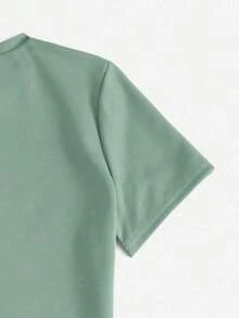Young Boy Letter Print Short Sleeve T-Shirt And Shorts Set - Green - View 4