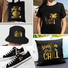 Golden Metallic Foil Heat Transfer Vinyl Roll 25cm X 75cm Gold Iron On Vinyl Vinyl Easy To Cut & DIY Heat Press Design For T-Shirts - Gold - View 6
