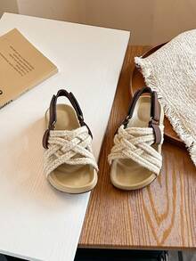 2026 Summer New Girls Slippers, Fashionable Children Bohemian Platform Beach Sandals - Black - View 2