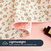 - Floral Quilt Set Coquette Cottagecore Shabby Chic Flower Pattern for Women Teen Girls Reversible Lightweight Bedspread Coverlet 3 Pieces Peach Blush Twin/Twin XL Size - Rubor melocotón - Ver 8