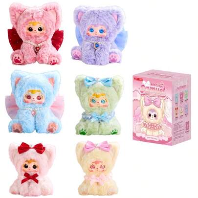  1个毛绒盲盒，可爱ABS脸猫咪玩偶吊坠，360°旋转眼睛，6款常规款+1款隐藏天使毛绒猫款（4%概率），女孩收藏甜美礼物（非毛绒）