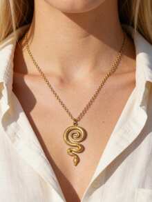 Mazuer 1pc Vintage Stainless Steel Snake Pendant Necklace, Heart & Round Animal Snake Design Choker Necklace, Gold/Silver Color Personalized Jewelry Accessory For Women, Suitable For Party & Daily Wear - Snake - View 5