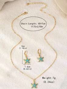 3件套夏季假日海洋风项链耳环套装，海星耳环，适合日常佩戴或旅游度假 - 淺藍色 - 查看 3