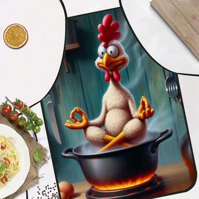 1 pieza Delantal con estampado de gallo meditando, con estampado divertido del gesto de OK, delantal de cocina duradero adecuado para panaderos, decoradores de pasteles, entusiastas de la barbacoa, jardineros, pintores, manicuristas - regalo perfecto para chefs profesionales y del hogar