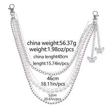 1 pieza Cadena de cintura de perlas multicapa, Cinturón de cadena de mariposa de metal para mujer, Accesorio de cadena corporal de estilo punk de hip hop - Plateado - Ver 8