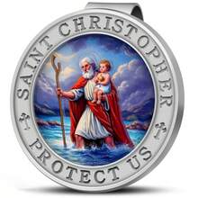 1 chiếc đồ trang trí treo xe hình Thánh Christopher, kẹp che nắng hình Thánh Christopher dập nổi 3D nhiều màu sắc, món quà chúc phúc cho cha mẹ và gia đình khi lái xe. - Bạc - Xem 19