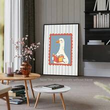 1pc Silly Goose Reading Book Nursery Canvas Wall Art,Baby Room Decoration, Poster Blue Cute Funny Animal Boho Wall Art Print Minimalist Kids Posters For Room, Nursery Decor, Room Decor Painting For Playroom,Living Room,Bedroom,Modern Home Decoration, Home Decor,Room Decor Aesthetic, Wall Decor, Bedroom Decor,Optional Frame. - Multicolor - View 8