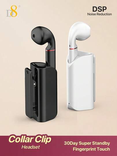 D8 Wireless Mic Collar Clip On Earbuds For Women, Bluetooth 5.0 Stereo Bass Earphones, 10mm Dynamic Drivers Deep Bass Headset, 5H Long Playtime Mini In-Ear Earbuds, Sports Sweatproof Ergonomic Comfort Earphones, USB-C Mini Charging Case Collar Clip Design, Hands-Free Clear Call Microphone Headset