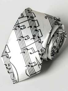 1pc Women's Fashion Exquisite Black & White Piano Key & Musical Score Necktie, Suitable For Casual, Street, Party Wear,Festival,Travel - Multicolor - View 5