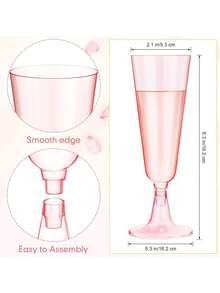 100/50/30/25/20/10/5 包装粉红香槟杯，5 盎司香槟杯，水晶杯，可重复使用鸡尾酒杯，适用于婚礼、庆典、生日派对、烘焙和饮酒场合 - 查看 6