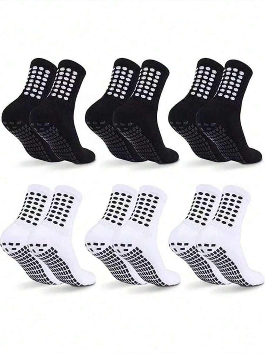 1/3/6 Pairs Football Socks For Men, Short/Tall, Thick, Non-Slip, Durable Sports Socks - Black and White - View 1