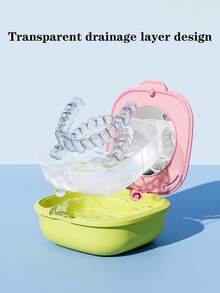 Vibrant Dopamine Orthodontic Retainer Storage Box With Mirror And Drainage Basket, Portable Compact Storage Case, Multi-Functional Travel Denture And Invisible Aligner Holder, Available In 4 Colors (Yellow, Blue, Purple, Pink), Oral Care Accessory, Retainer Cleaner, Fashion Accessory, Transparent Lid Design - Multicolor - View 8
