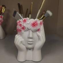 1pc Artistic Side Profile Girl Makeup Brush Holder, High-End Desktop Pencil Cup For Living Room & Bedroom - Multicolor - View 7