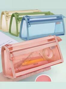 1个网状透明双层大容量文具拉链收纳袋，适合作为学生返校季礼物 - 彩色 - 查看 1