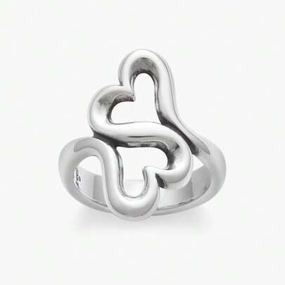 精致925银双心镂空女士戒指
