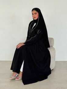 Hafizah 2026 New Modest Robe, Fashionable Elegant Embroidered Cardigan With Headscarf Abaya - Black - View 2