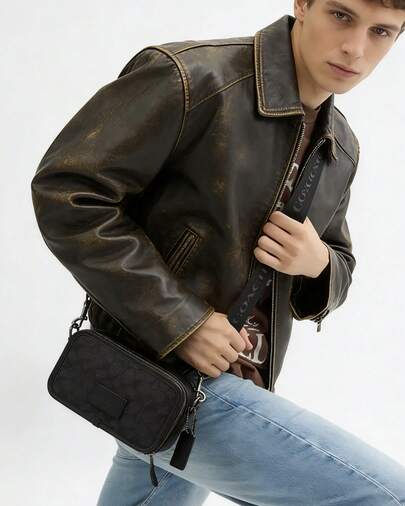 Coach Wyatt 20 Monogram Zipper Bag Crossbody Bag For Men With Wide Strap