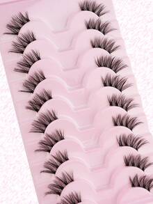 10 Pairs Semi-Transparent False Eyelashes With 3D Faux Mink Lashes, Natural & Soft For Daily Wear And Dates - màu đen - Xem 5