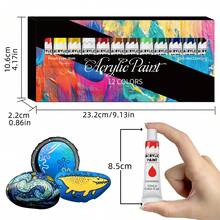 丙烯颜料套装，12瓶装，每瓶12毫升，适用于画布、木材、织物、皮革、纸板、纸张、中密度纤维板及其他工艺品。 - 彩色 - 查看 3