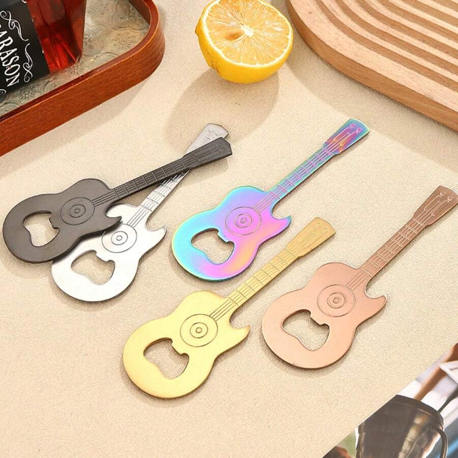 Dụng cụ mở nắp chai đa năng hình đàn guitar bằng thép không gỉ, quà tặng sáng tạo, dụng cụ mở rượu có nam châm dán tủ lạnh. - Xem 1