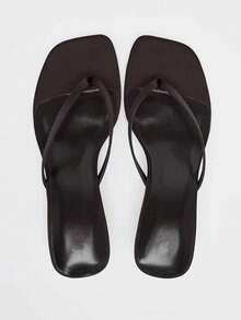 French Style High Heel Sandals For Women, New Summer Leather Peep Toe Thin Heel Sandals, Ankle Strap Kitten Heel Flip Flops - Brown - View 3