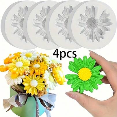 4 khuôn sáp nến hình hoa cúc, thích hợp để tự làm xà phòng thủ công, nước hoa ô tô và nhiều hơn nữa.