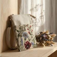 Multiple Compartments Jacquard Crossbody Phone Bag - Bohemian With Adjustable Zipper - Apricot - View 6