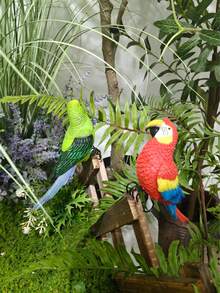1pc New Resin Artificial Parrot & Zebra Finch Hanging Ornament, Perfect For Garden, Flower Pots, Fish Tanks, And Bonsai Decor - Parrot - View 6
