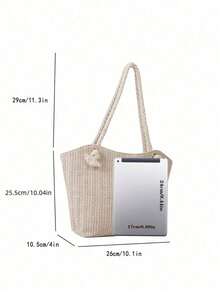 Bolso de playa de paja de gran capacidad con estilo para vacaciones de verano, bolso de hombro casual y de moda - Beis - Ver 2