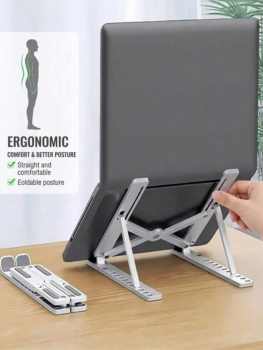 Foldable Height Adjustable Laptop Stand With Cooling Pad, Suitable For Phones, Books, Ergonomic Design, Anti-Slip Rubber Pads, Suitable For Home, Office, Travel, Bedside, Portable Multi-Functional Laptop And Tablet Stand, Foldable And Easy To Store