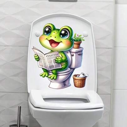 1 miếng dán hình chú ếch dễ thương đọc báo trên bồn cầu, kích thước 20*20cm, dùng để trang trí nhà vệ sinh, phòng tắm, tự dính, chống thấm nước, dán nắp bồn cầu, dán gạch nhà vệ sinh, dán gạch phòng tắm có thể tháo rời, thích hợp cho bề mặt nhẵn.