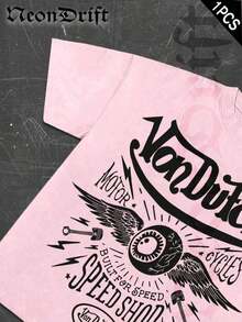 NeonDrift Street Cotton T-Shirt 100% Cotton Fabric Unisex Style-Van Dutch Motor Cycles Speed Shop Graphic T Shirt Vintage Style Print Classic Americana Design For Car Enthusiasts And Biker Culture Fans Casual Wear Streetwear Fashion Men's Apparel100%Cotton - 粉色 - 查看 2