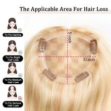 SHINEHAIR 5x5 Hairpiece For Women – Natural Colored Straight Hair (Black / Light Shades) - A Natural-Looking Hairpiece For The Top Of The Head. Features A Real Hair Fringe To Enhance And Frame The Face. - S18/613 - Xem 5