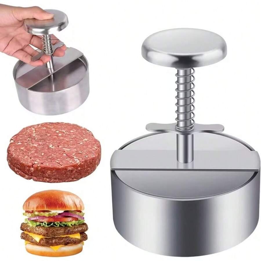 Khuôn làm bánh hamburger cỡ lớn 11cm, khuôn ép bánh hamburger có thể điều chỉnh, làm bằng thép không gỉ 304 chống dính, thích hợp cho thịt bò, bánh hamburger và các món nướng, làm bánh hamburger tại nhà, dụng cụ nhà bếp lý tưởng.