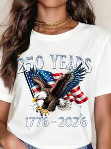 America Eagle Flag 250 Years 1776 2026 Commemorative T Shirt White Patriotic Design For Independence Day Celebration - 白色 - 查看 1