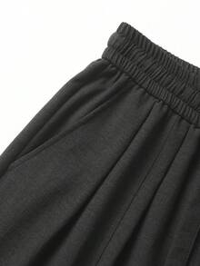 1 chiếc quần dài nam màu đen chất liệu pha lanh, kiểu dáng rộng rãi, cạp cao, ống rộng xếp ly, thích hợp cho đi biển, nghỉ mát, mùa hè. - màu đen - Xem 6