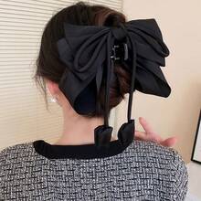 1pc Fabric Bowknot Flower Tassel Hair Claw Clip - Black - View 5