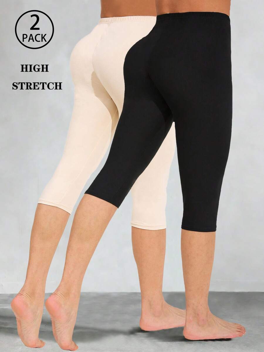 2 Quần legging thường ngày cho nữ, Quần bó mềm mại và co giãn dùng để tập luyện, ngoài trời, bãi biển, du lịch, màu đen, thích hợp cho mùa xuân/hè