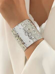 1pc Shiny Open Cuff Bracelet With Hammered Texture Hollow Design - Open Bracelet - View 17