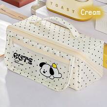 1pc Cute Large Capacity Plaid Check Dog Pencil Case, Cartoon Multifunctional Stain Resistant Stationery Bag, Flip-Top Magnetic Buckle Stationery Pouch Clear Transparent Front Pocket For Primary School Students - Multicolor - View 12