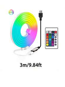 1 dải đèn LED neon RGB bằng silicon dẻo, có điều khiển từ xa 24 phím, có thể điều chỉnh độ sáng và đổi màu, thích hợp trang trí Giáng sinh trong nhà/ngoài trời. - Ánh sáng nhiều màu - Xem 13