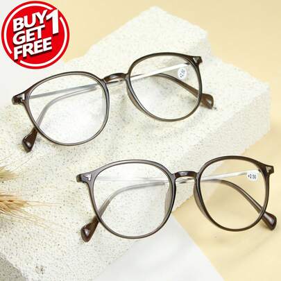2pcs Retro Round Frame Reading Glasses, High-Definition Lens, Minimalist Versatile Design For Elegant People