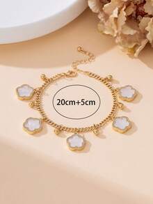 1 chiếc vòng chân mặt dây chuyền hình cỏ ba lá may mắn màu trắng lấp lánh, thanh lịch, thích hợp cho kỳ nghỉ hè ở bãi biển. - trắng - Xem 7