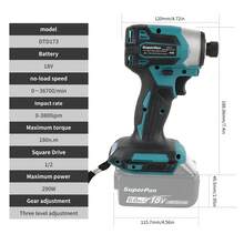SuperPan 173 Brushless Cordless Impact Driver, 180Nm High Torque 3-Speed Electric Screwdriver, Home Renovation Power Tool, Bare Tool - Blue - View 4