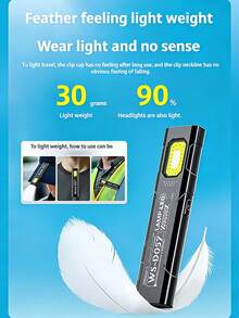 1pc Portable LED Keychain Flashlight With COB Side Light, USB-C Rechargeable Mini Flashlight, EDC Pocket Lantern, Floodlight Work Lamp, With Magnet, Camping Equipment - Black - View 10