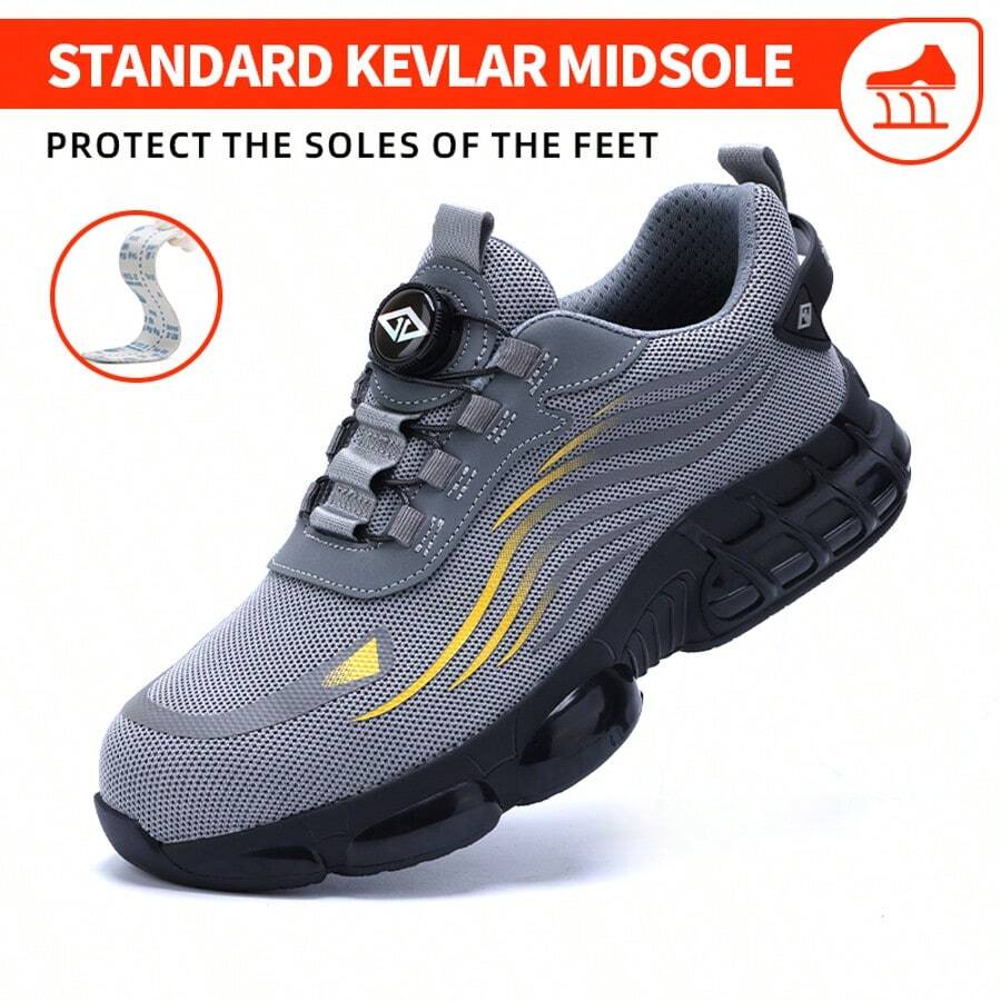Ding gu Safety Shoes Industrial Safety Shoes Safety Boots Function Trainers Outdoor Work Shoes Men's Puncture Proof Steel Toe Anti-Smash Non-Slip Shock Absorbing Work Safety Shoes - 灰色 - 查看 1