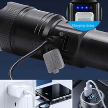 1/2/4/6pcs Portable 8000W Flashlight With Reverse Charging For Phones, High Capacity 1200mAh Lithium-Ion Battery, Super Bright Spotlight And Floodlight, Adjustable Focus, 4-Level Battery Indicator, Rechargeable Via USB, Suitable For Camping, Hunting, Fishing, Hiking, LED String Lights For Mother's Day, Eid, Back To School, Christmas, Halloween, Festival Party Lighting Decorations - Battery Level Indicator Flashlight - View 9