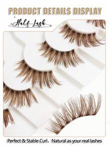 Asiteo 7 Pairs Brown Half-Strip False Eyelashes, Cat Eye Natural Makeup Effect, Transparent Stem, Winged Lashes, 3/4 Corner Lashes, Soft 3d Faux Mink Eyelashes Wispy Fluffy Faux Mink Lashes Eyelash Extension Tool For Daily Wear And Vocation - 棕色 - 查看 3